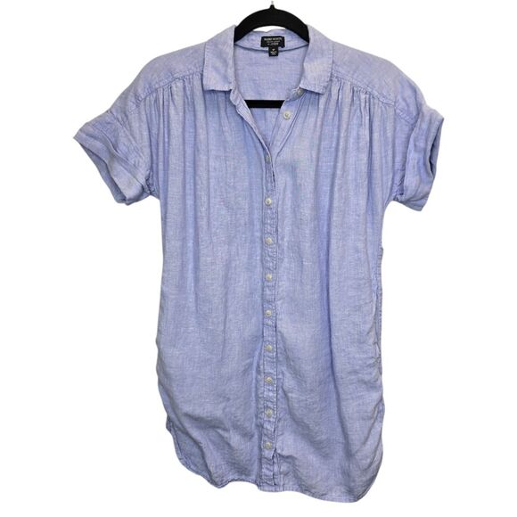 Baird McNutt J Crew Womens S Irish Linen Short Sleeve Mini Shirtdress Light Blue - Picture 1 of 16